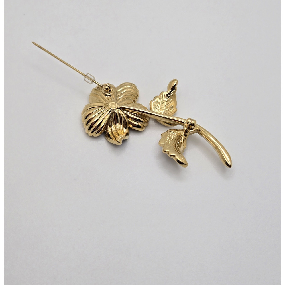 Vintage Nolan Miller Brooch Enamel Flower Rhinestone Goldtone Pin Classic Retro - Picture 11 of 12